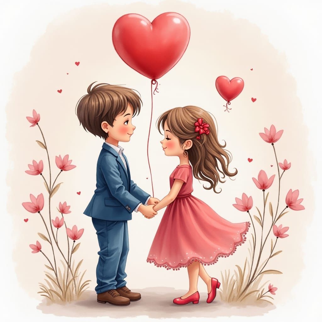 Romantic Scene in Watercolor Style