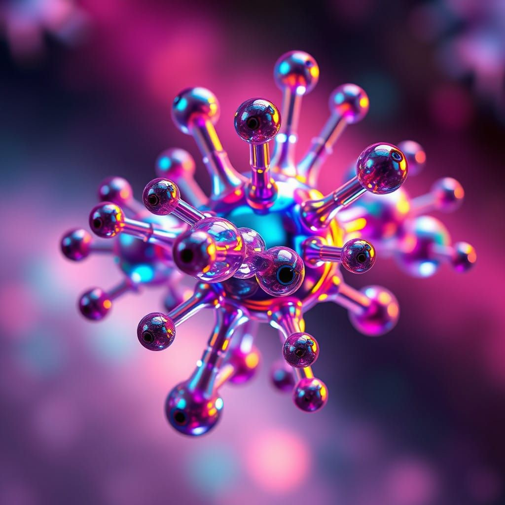 Cosmic Molecules with Iridescent Eyes in a Vibrant Dreamscap...