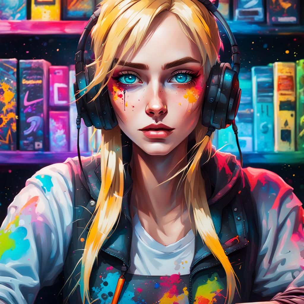 Close up pretty gamer girl