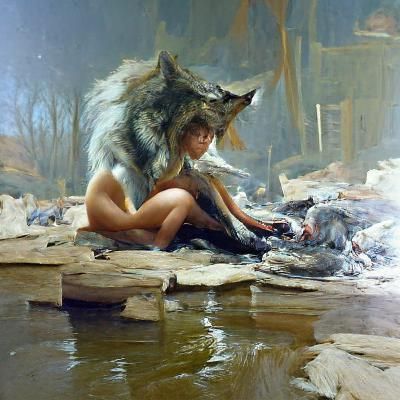 Wolf Girl: Oil Painting in Realistic Style