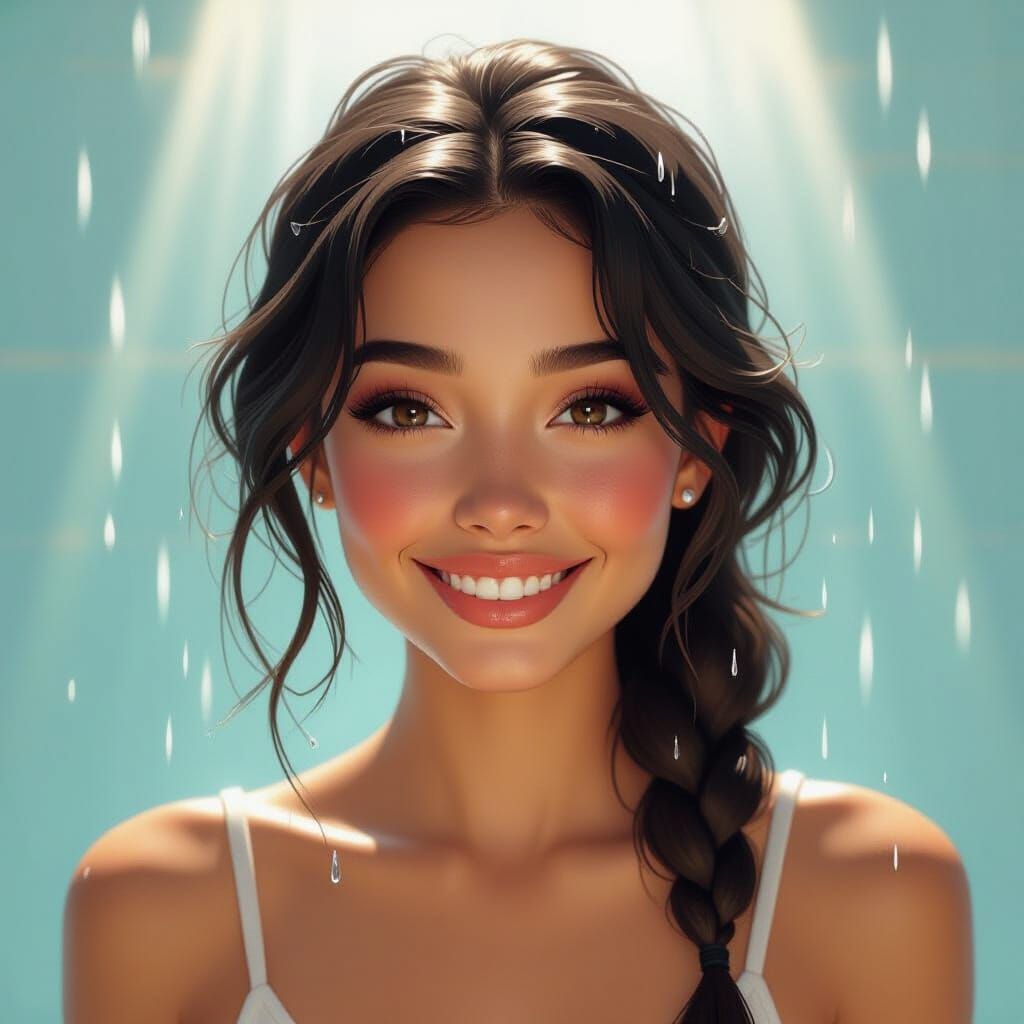 Woman Fresh from Shower in Conceptual Art Style