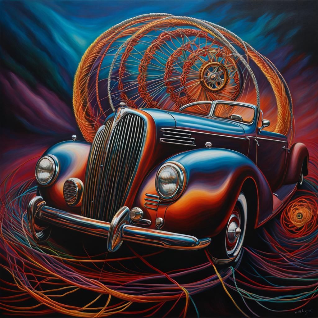 Dream Car in Dreamcatcher: A Surreal Oil Painting