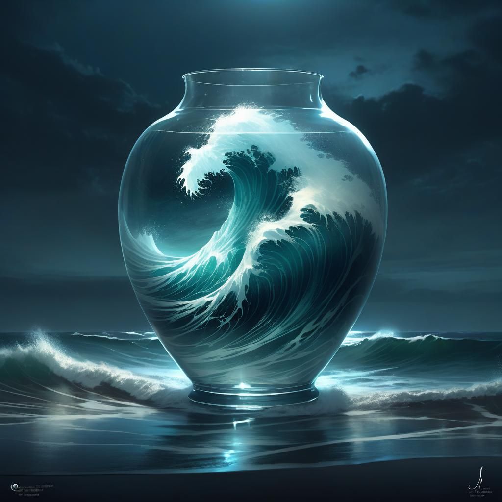 Ocean Waves in Vase: Fantasy Digital Art