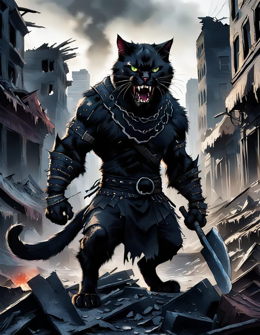 Ferocious black cat warrior