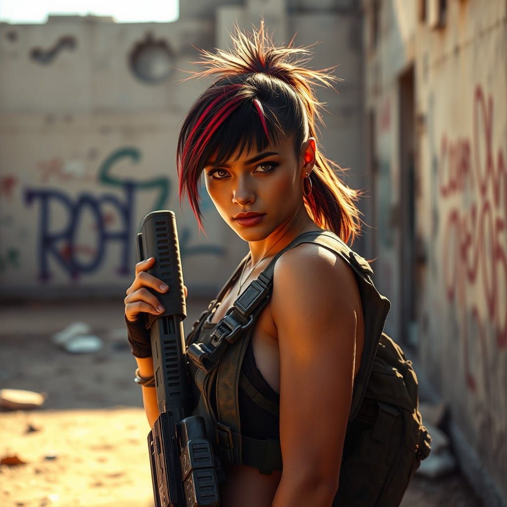 Cyberpunk Mercenary in Urban Decay