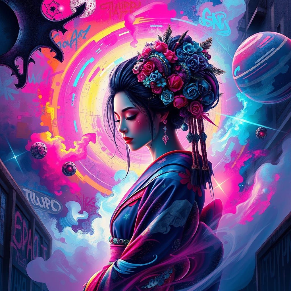 Cyberpunk Goddess in Neon Haze