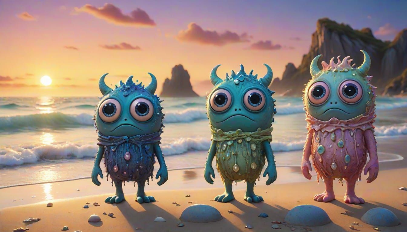 Whimsical Beach Monsters with Oversized Eyes
