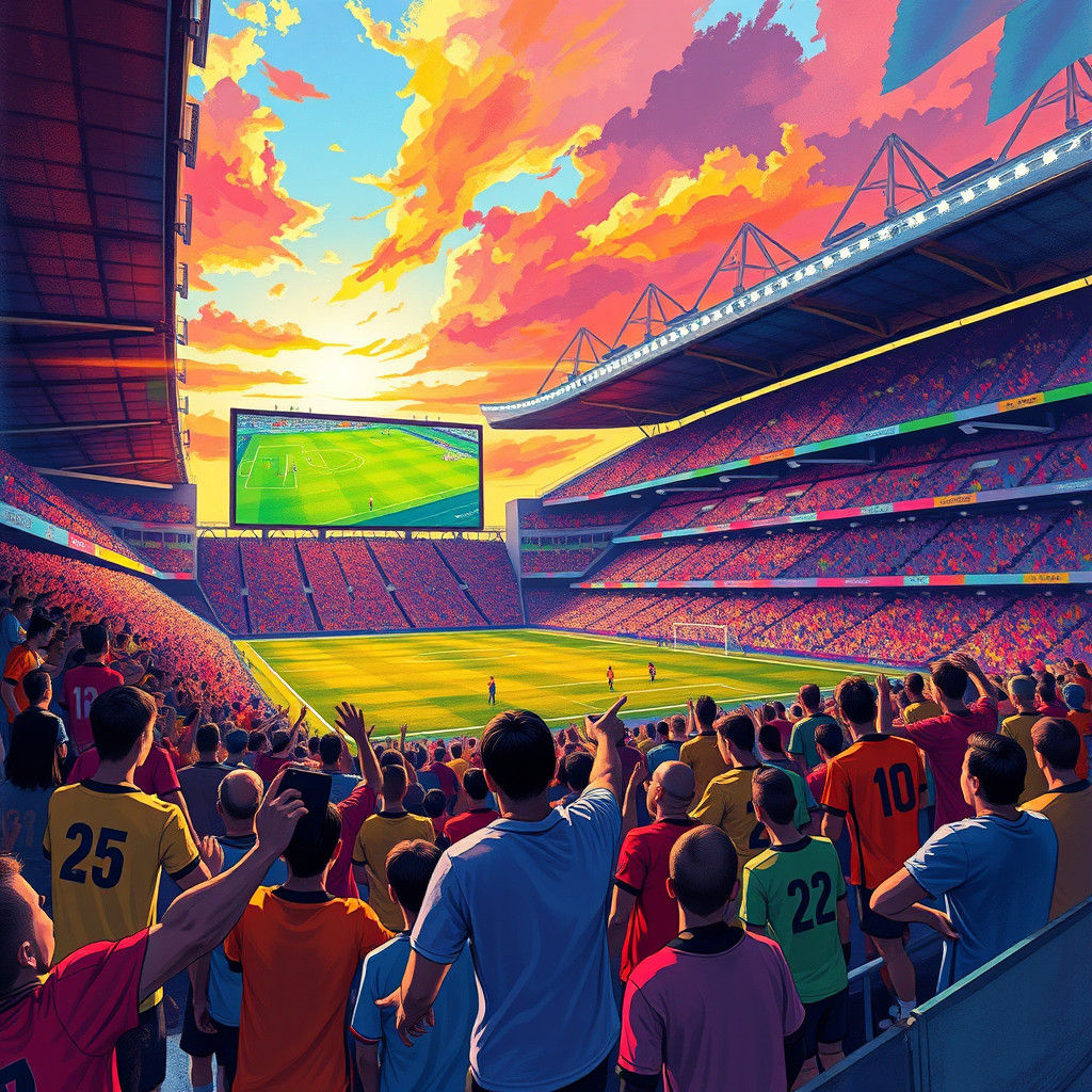 Vibrant Soccer Stadium at Sunset: A Digital Painting