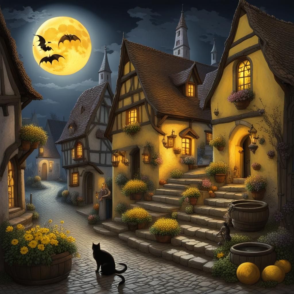 Medieval Witches Conjure by Moonlight