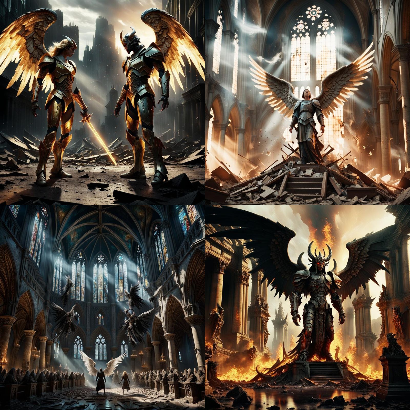 Epic Battle: Angels Versus Demons in Cinematic Style