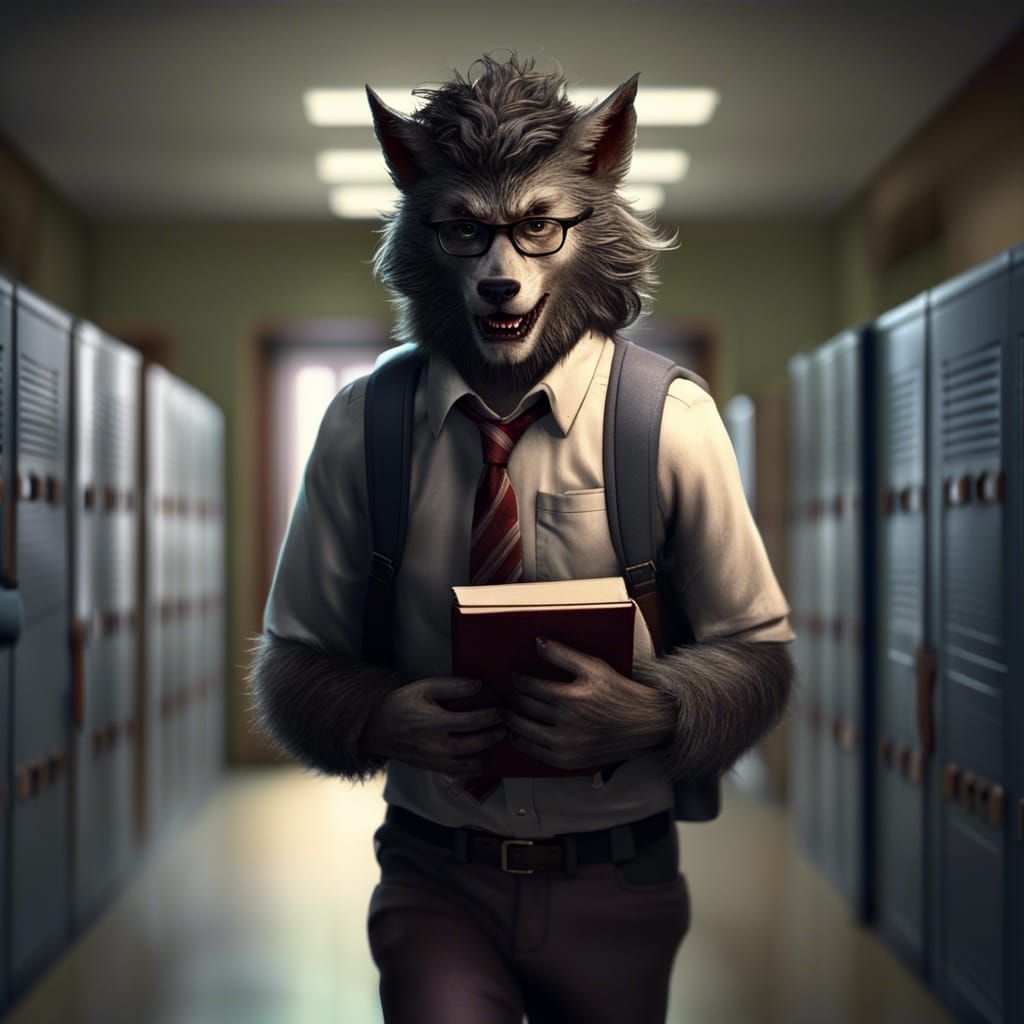 Werewolf Student in School Hallway: Digital Matte Painting