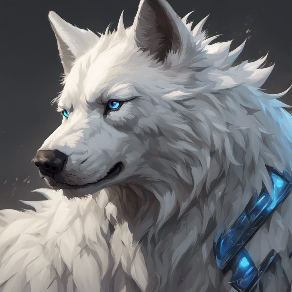 Magnificent White Dire Wolf Portrait in Hyperdetailed Style