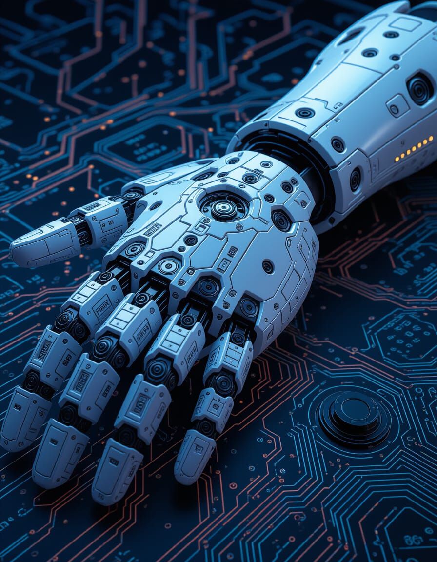 Intricate Mechanical Hand with LED Light Arrays