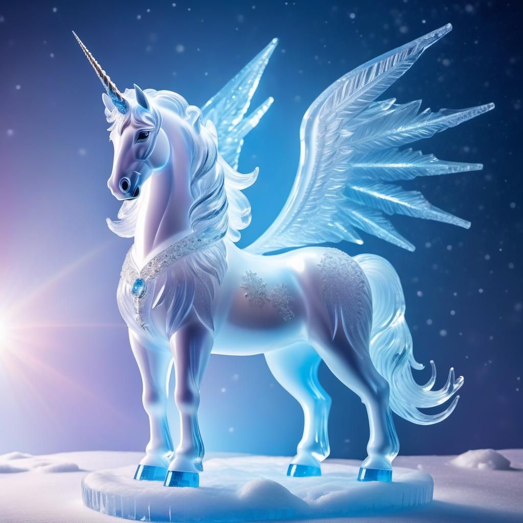 Glorious Ice Unicorn Sculpture in Morning Light