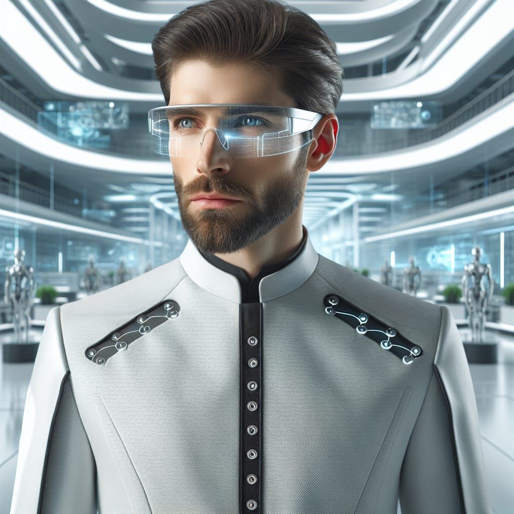 Man of Authority in Futuristic Robotics Lab