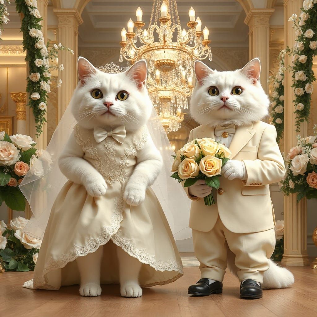 Elegant White Cats in Luxurious Wedding Attire