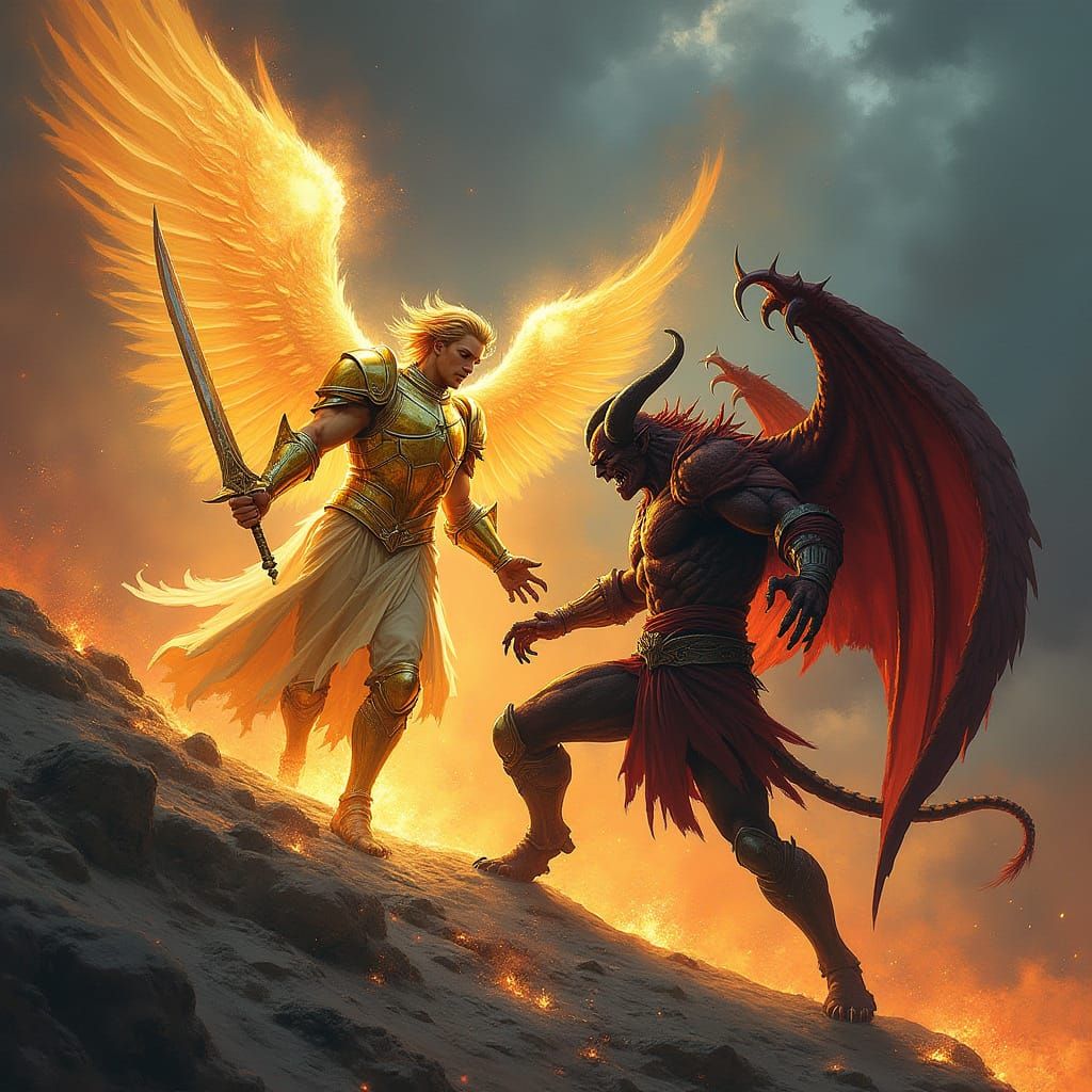 Angel vs Demon: Epic Battle in Comic Book Style