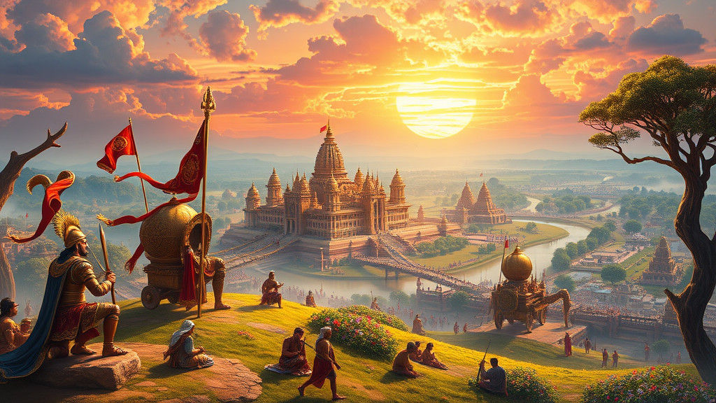 Epic Mahabharata Battlefield with Warriors and Chariots