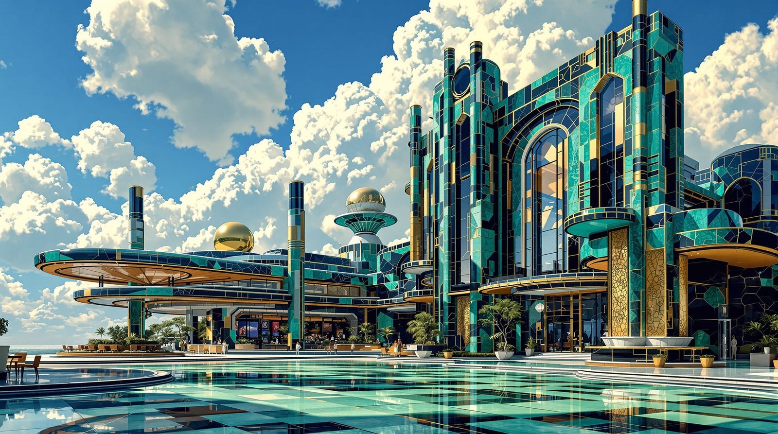 Malachite Skyport in Klimt-Inspired Sci-Fi Style