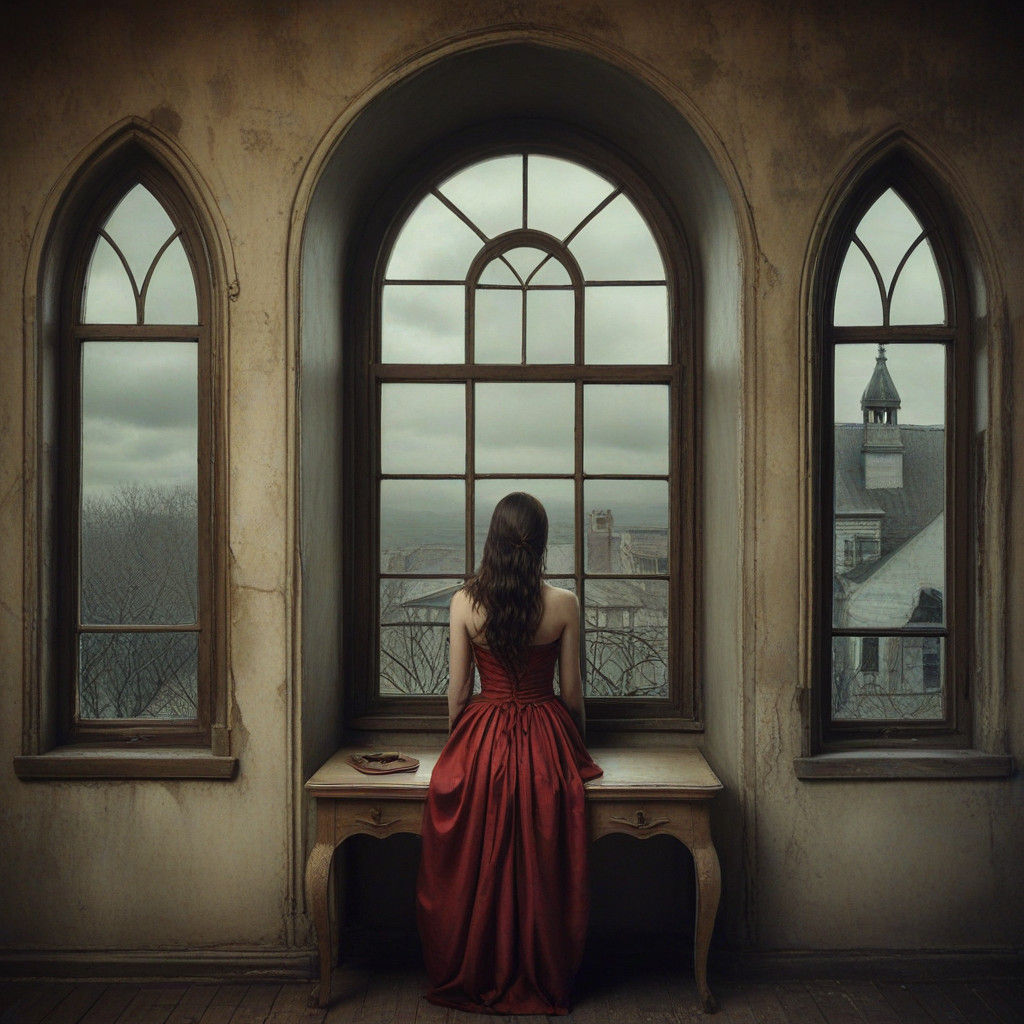 Girl Sees Someone Watching the House through Arched Windows