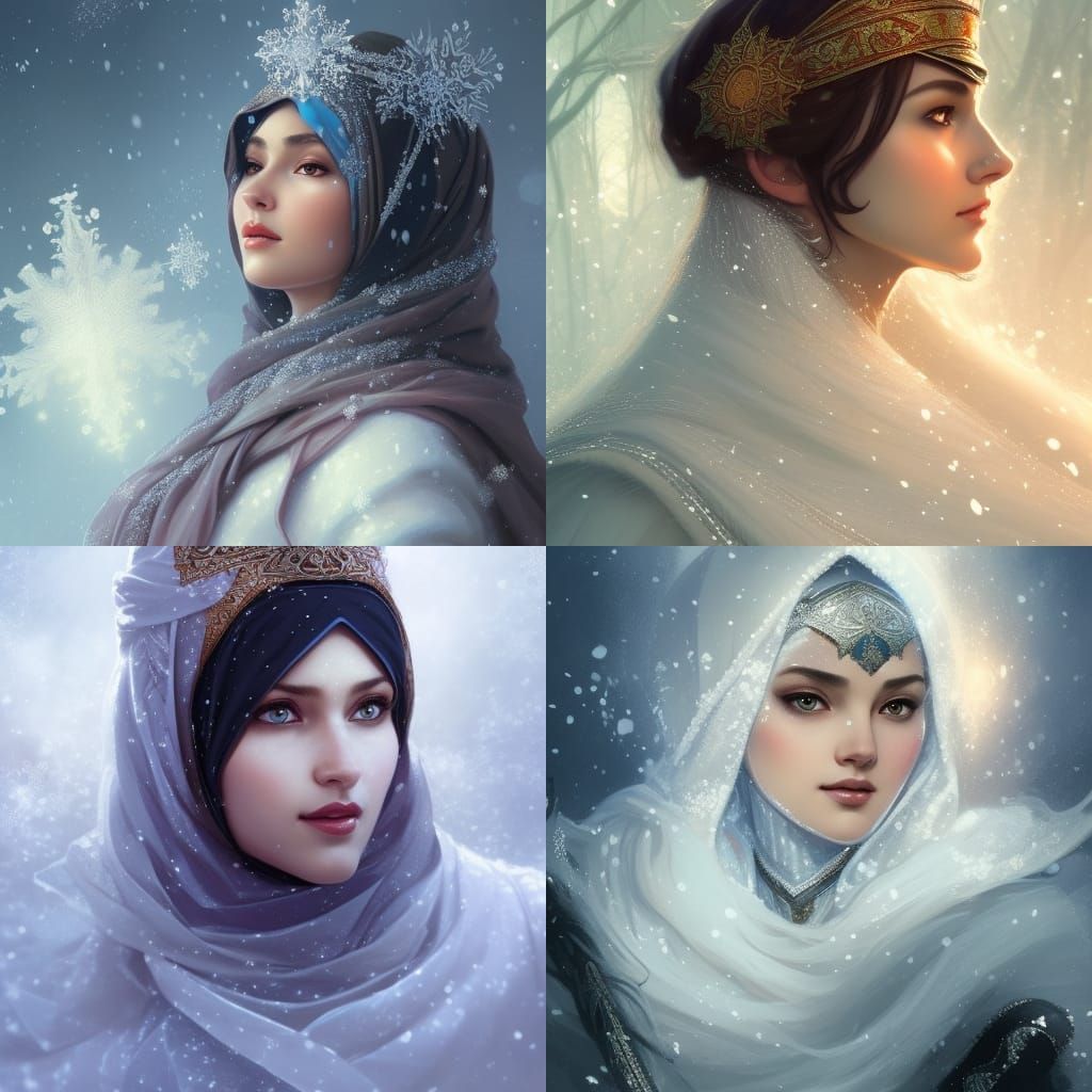 Snow Queen: Muslim Woman Portrait in Art Nouveau Style