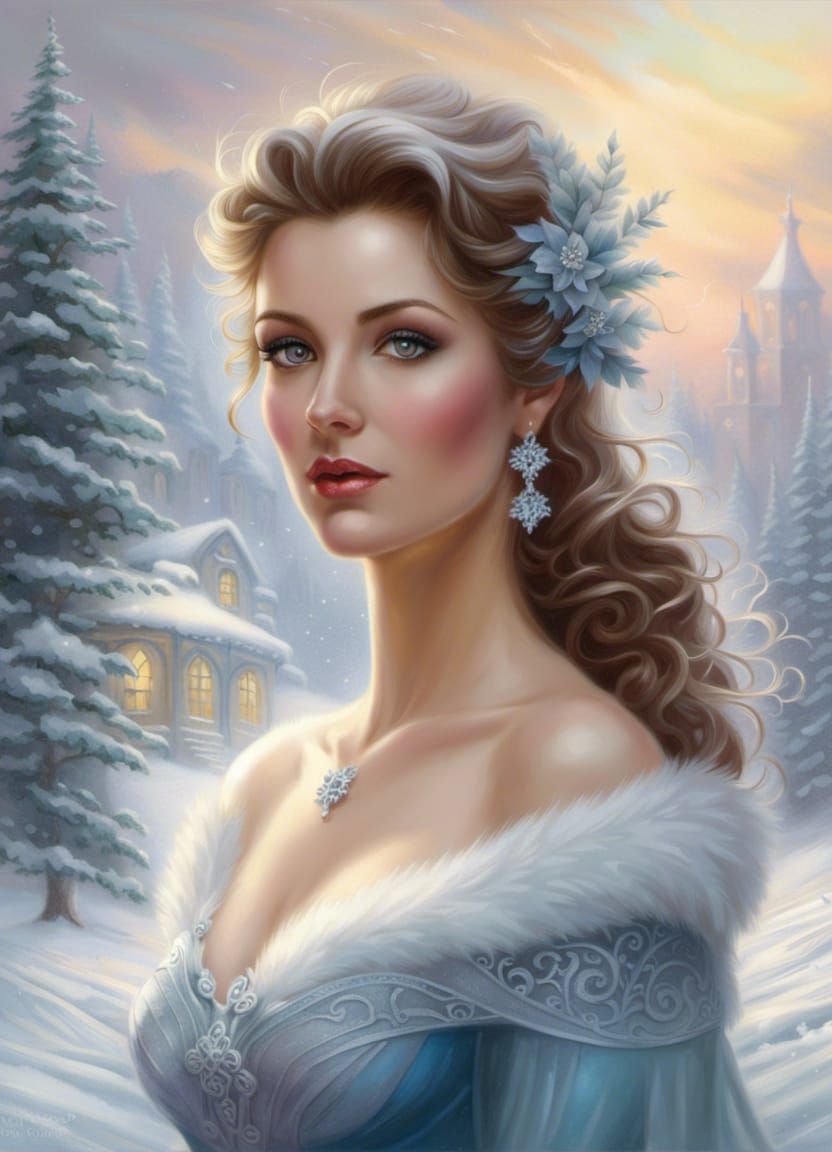 Ethereal Woman Portrait in Snowy Landscape