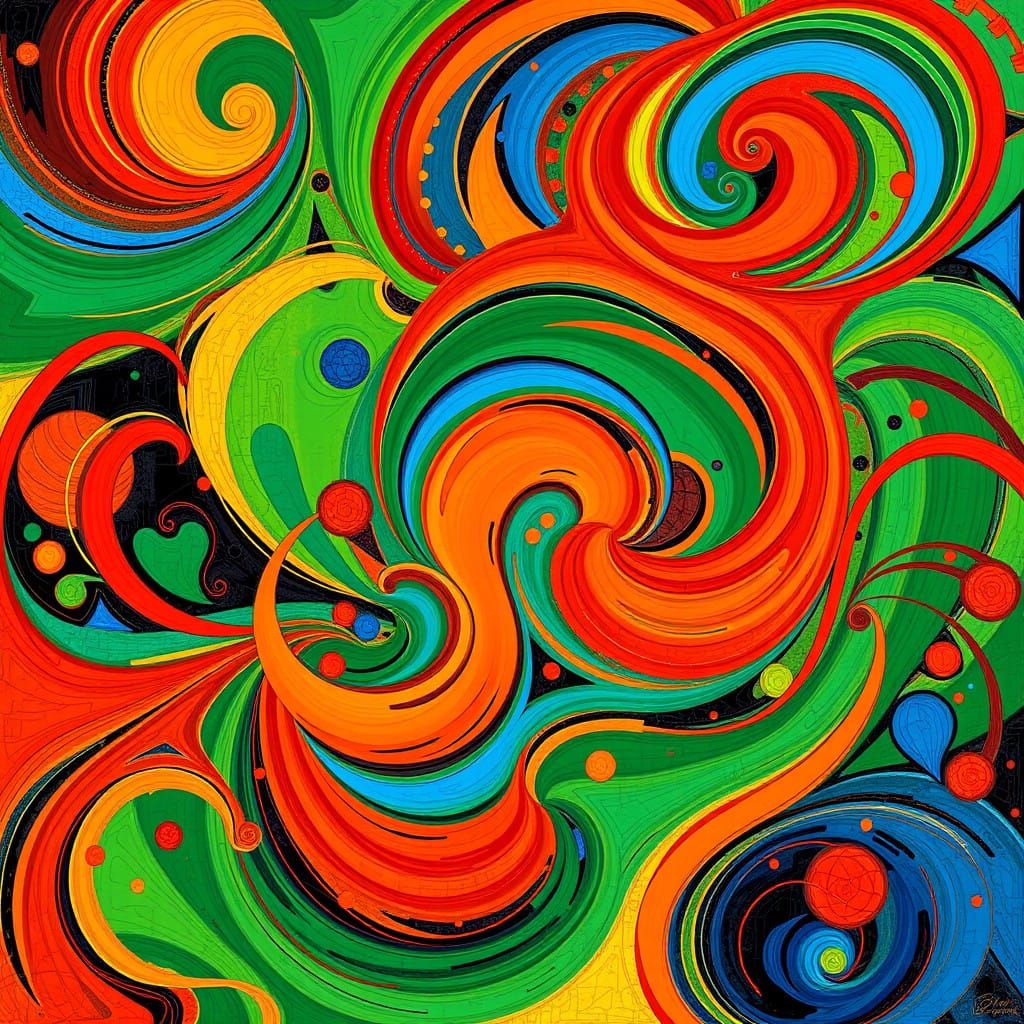 Ethereal Dance of Emerald and Burnt Orange