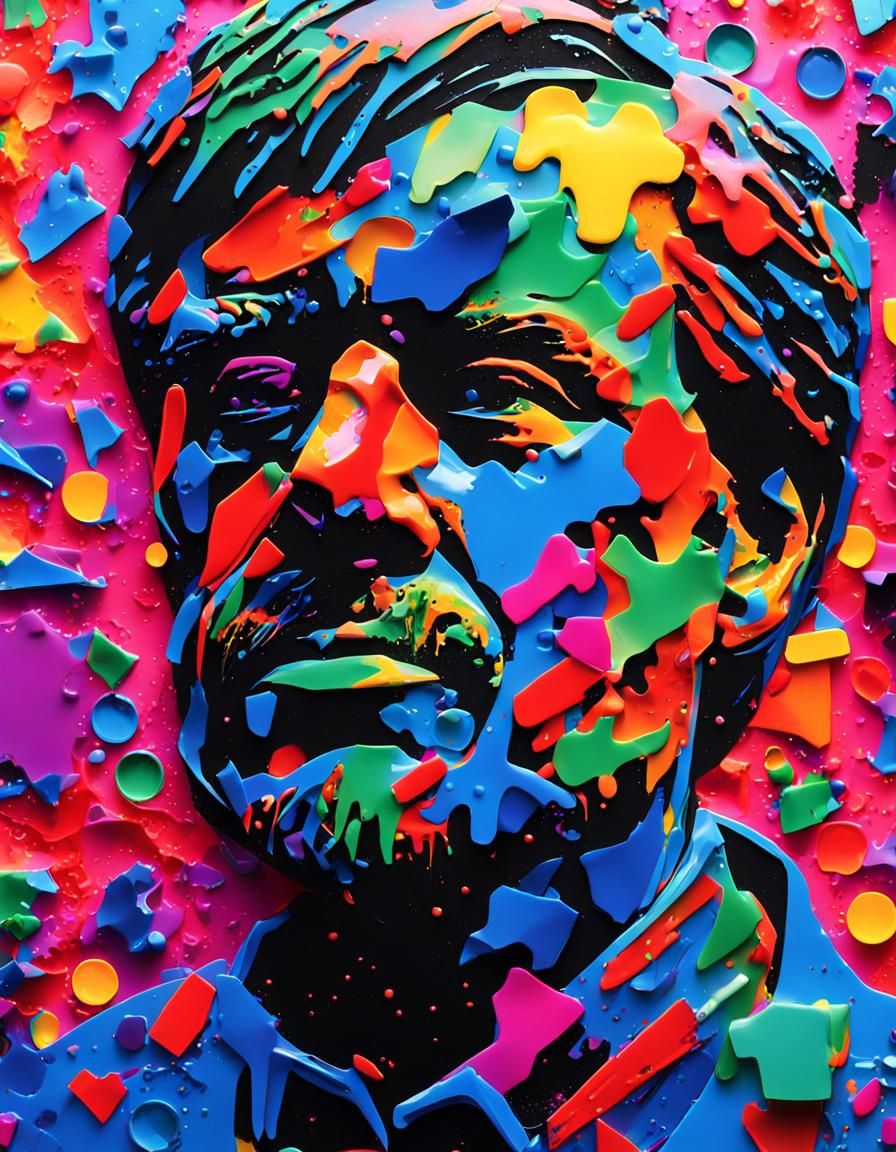 Abstract Pop Art Portrait with Plastic and Paint