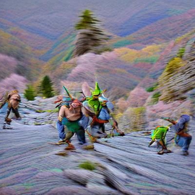 Mountain Goblins Robbing a Man: Anime Artwork