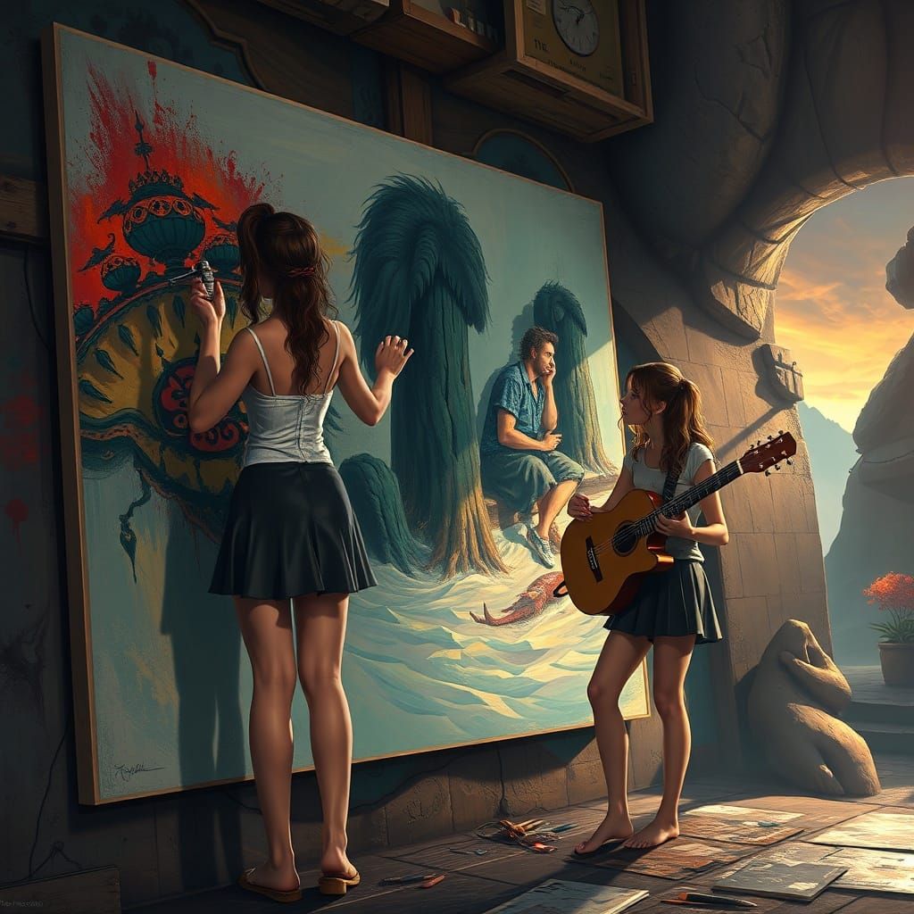 Airbrush Art Scene in Detailed Matte Painting Style