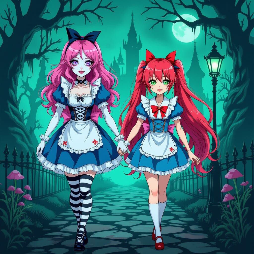 Creepy Wonderland Adventure with Two Women in Alcohol Ink St...