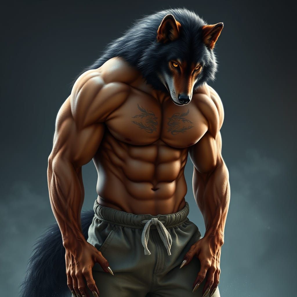 Ripped Alpha Male Wolf Shifter in Detailed Fantasy Art