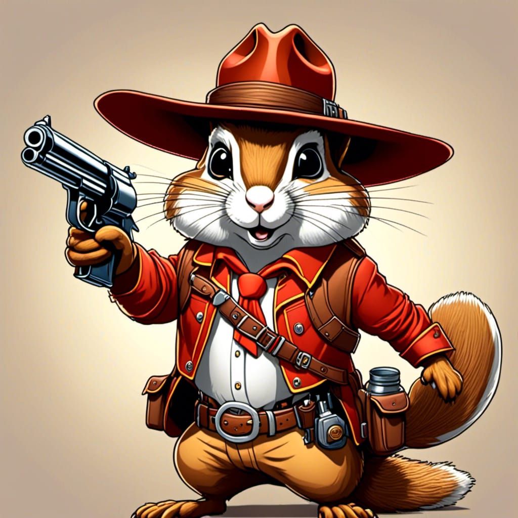 Cowboy Squirrel Vector Art in Vintage Style