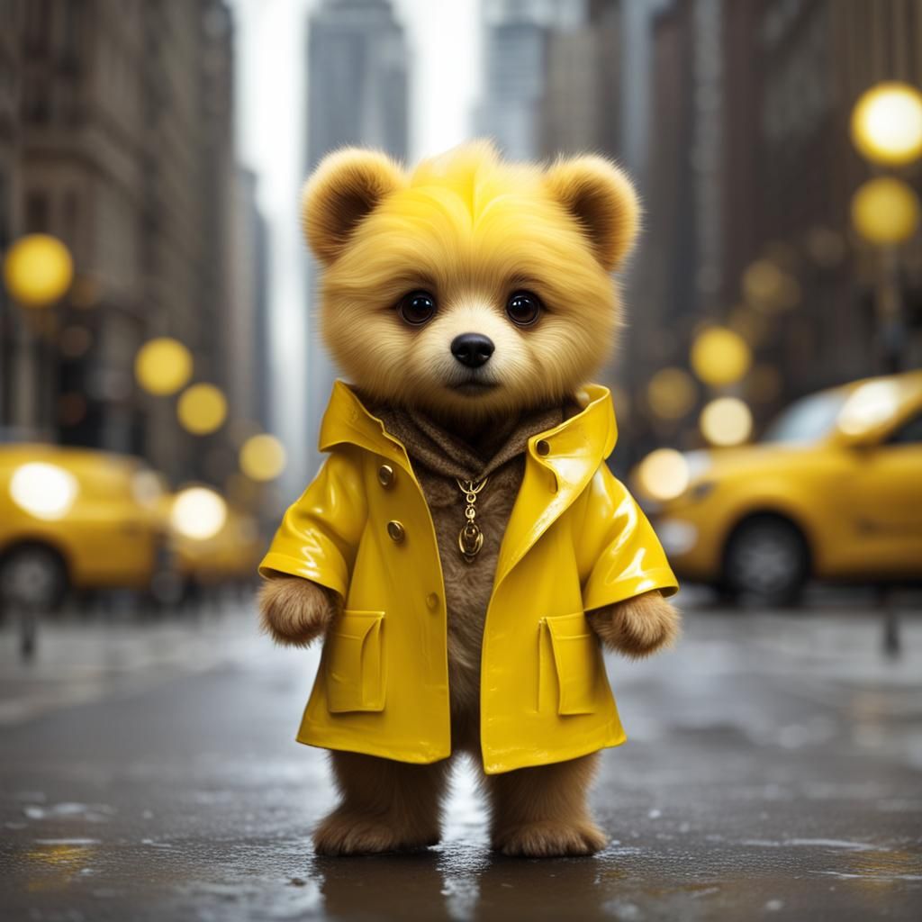 Adorable Chibi Bear Portrait in Raincoat