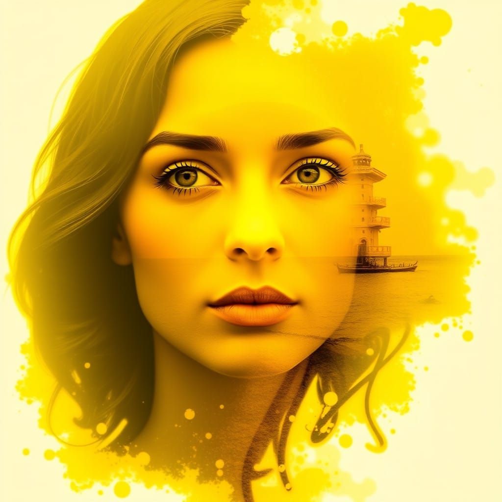 Surreal Yellow Impasto Portraits in Double Exposure