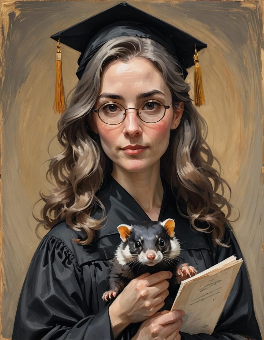 Impressionist Portrait of a Woman with Ferret