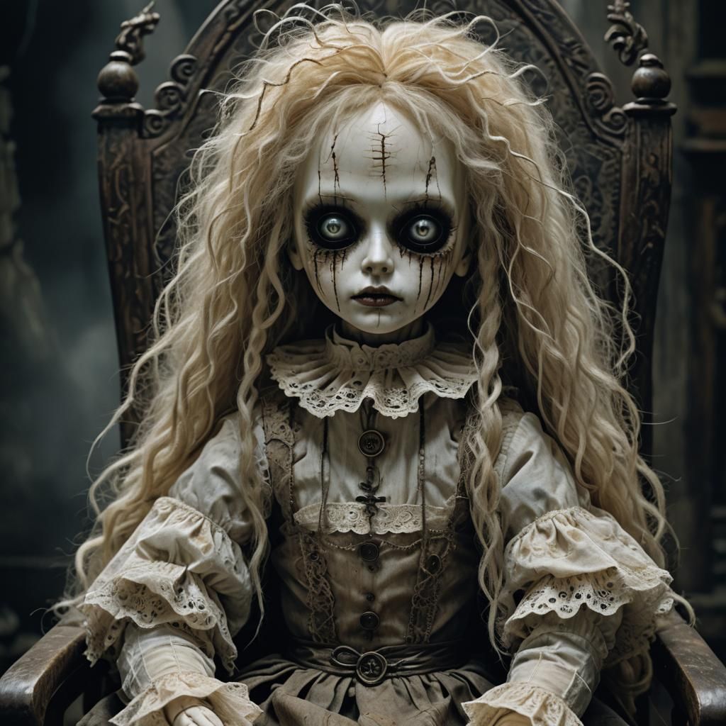 Demonic Victorian Rag Doll Portrait in Dark Fantasy Style