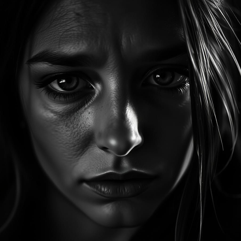 Tranquil Woman in Moody Black and White Portrait
