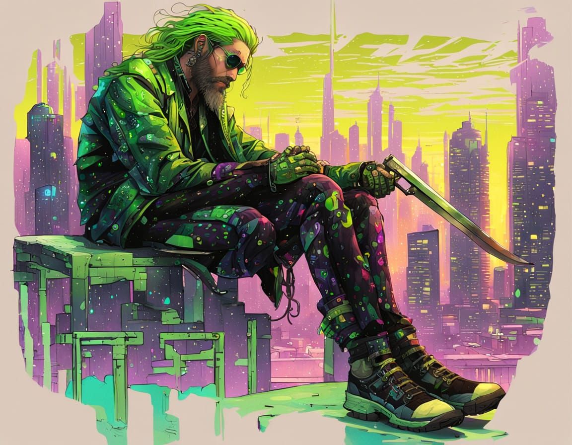 Cyberpunk Warrior in Neon-Lit Futurism