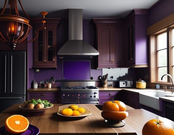 Purple Grapes and Oranges in Classic Kitchen