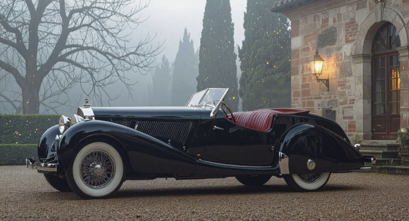 1939 Alfa Romeo 8C Convertible in Moonlit Italian Courtyard