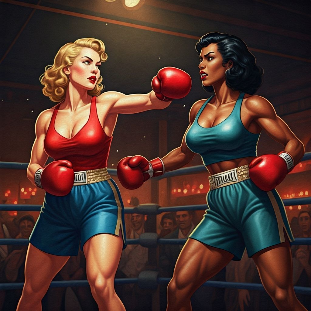 Vintage Boxing Match in Oil Painting Style