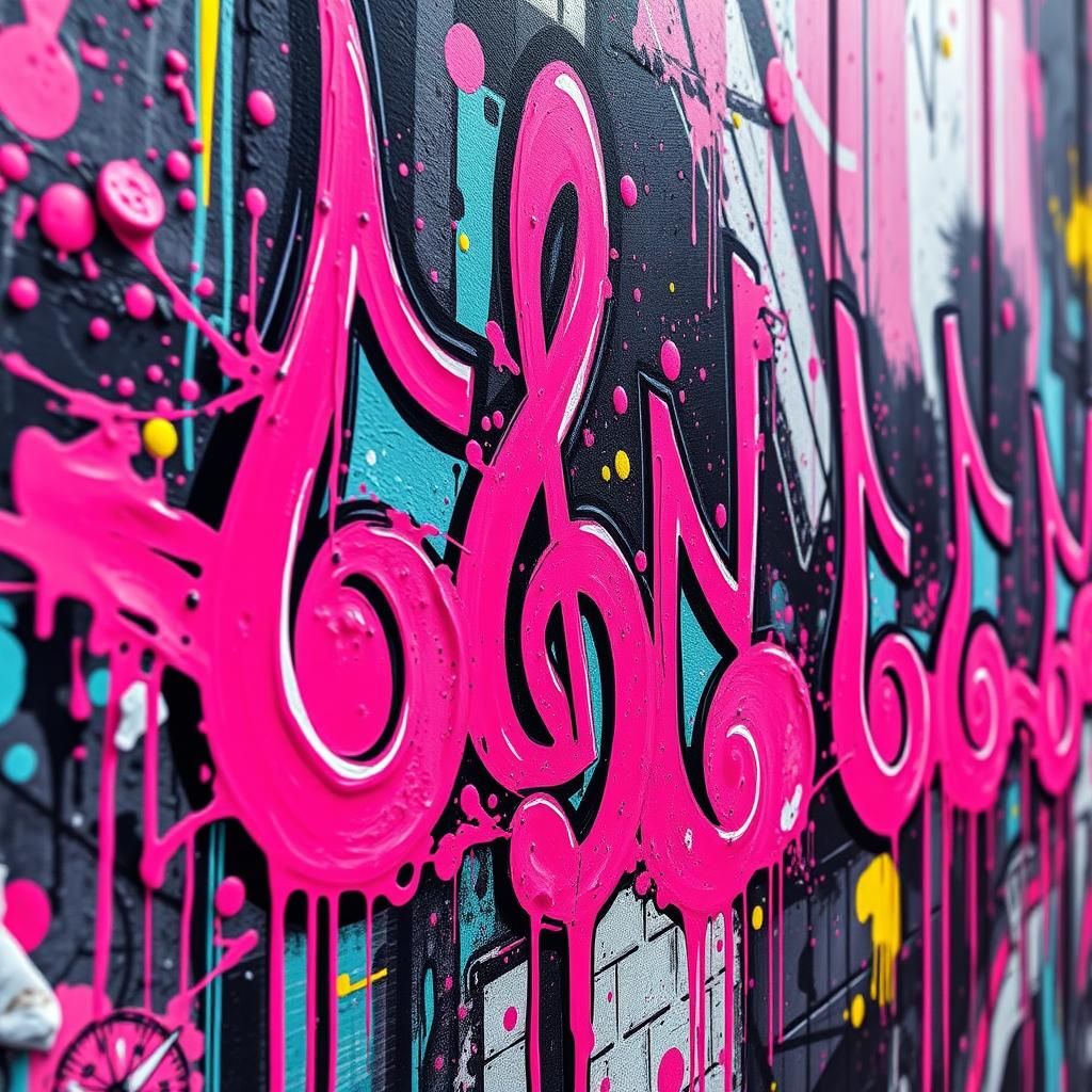 Graffiti Street Art: Neon Pink Music Notes