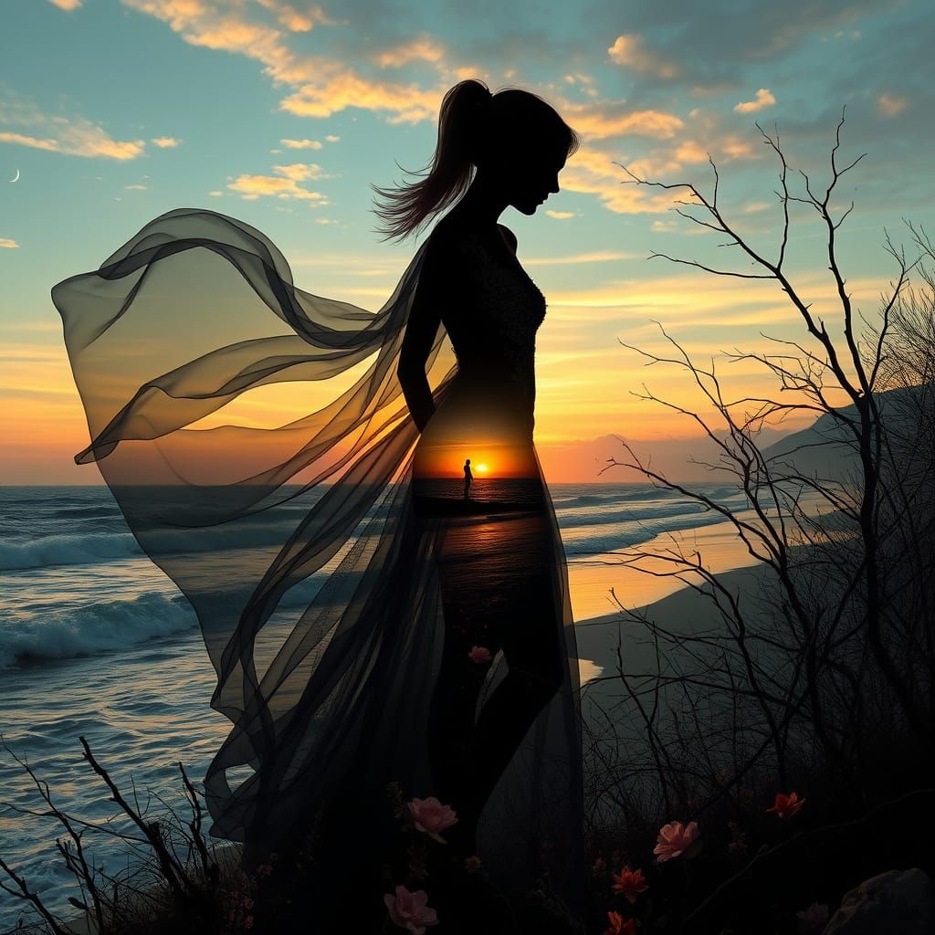 The silhouette of a woman whose body is transparent,