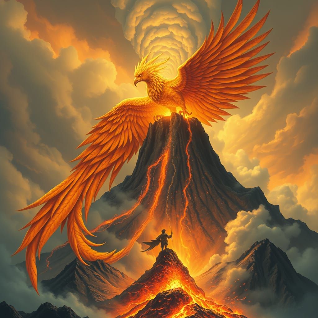 Phoenix Guardian of Volcano in Art Nouveau Style