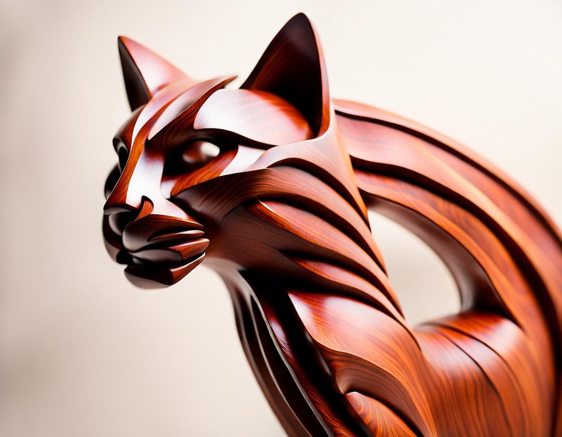 Majestic Wooden Cat Sculpture Concept Art