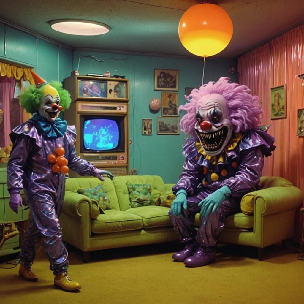 Surreal Clown in Retro Sci-Fi Sitcom