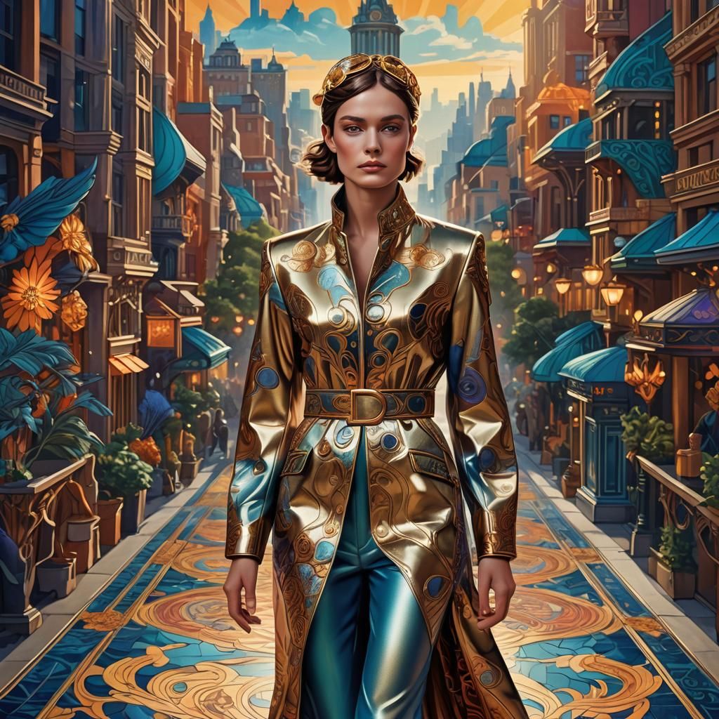 Hermes-Inspired Fashion Model on Art Nouveau Runway
