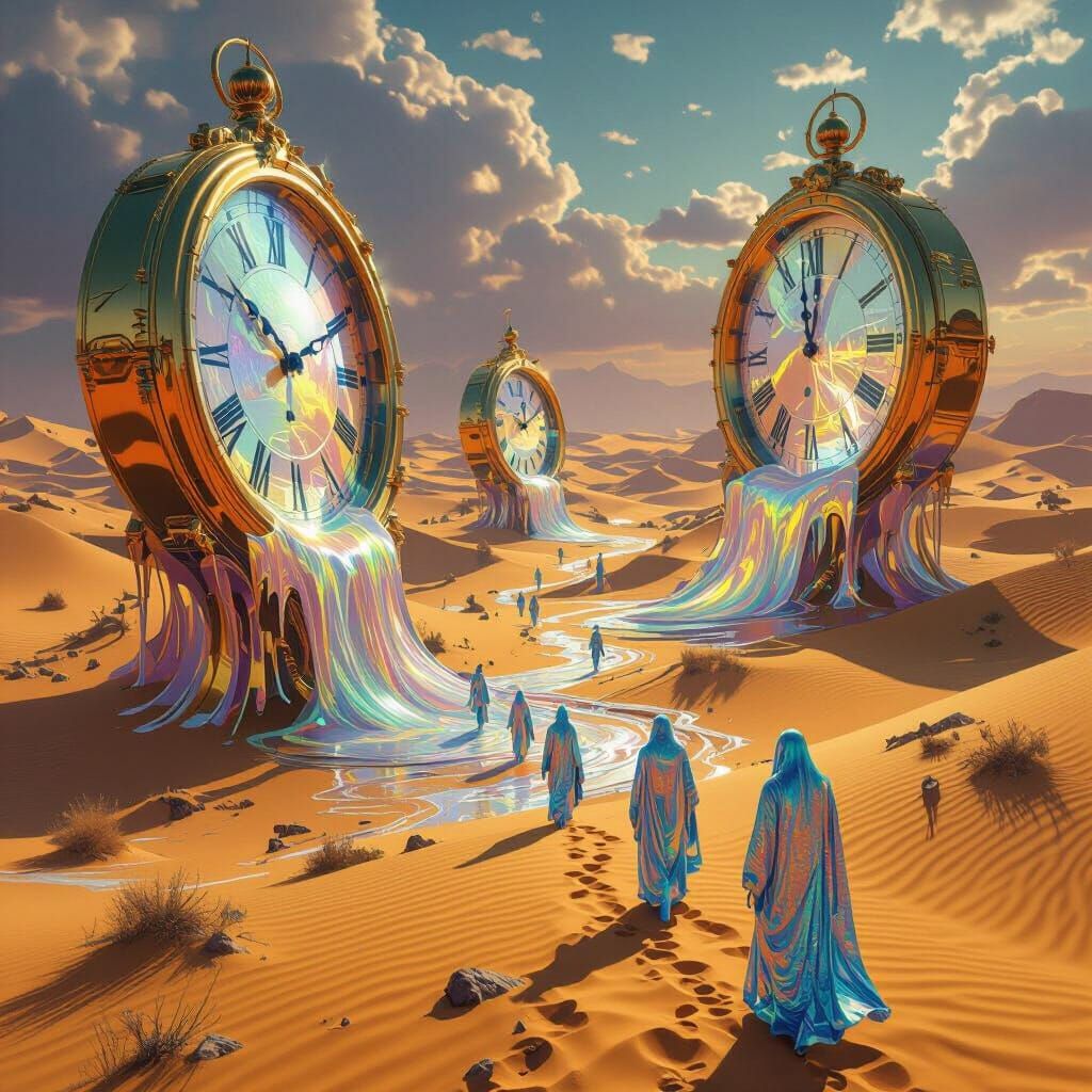 Surreal Desert of Melting Clocks and Shifting Sands