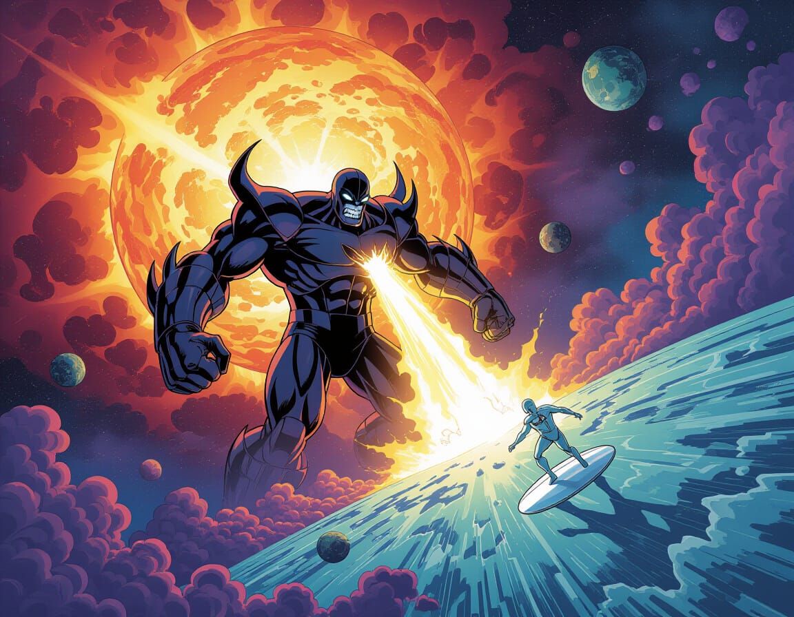 Galactus Devouring a Planet in Comic Book Style